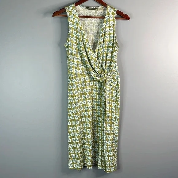 TOMMY BAHAMA Silk Surplice Chain Pattern Dress Ruched Sleeveless Summer 4-6 - Picture 11 of 11
